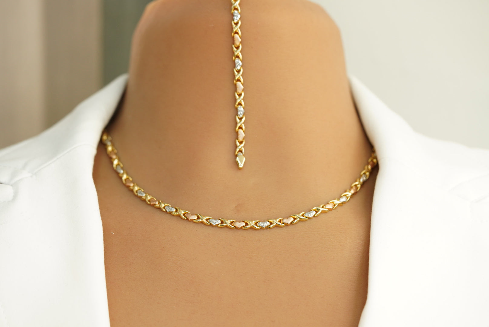 Diamond XO Pendant Necklace Hugs and Kisses 14K Yellow Gold 0.20ct - IP249