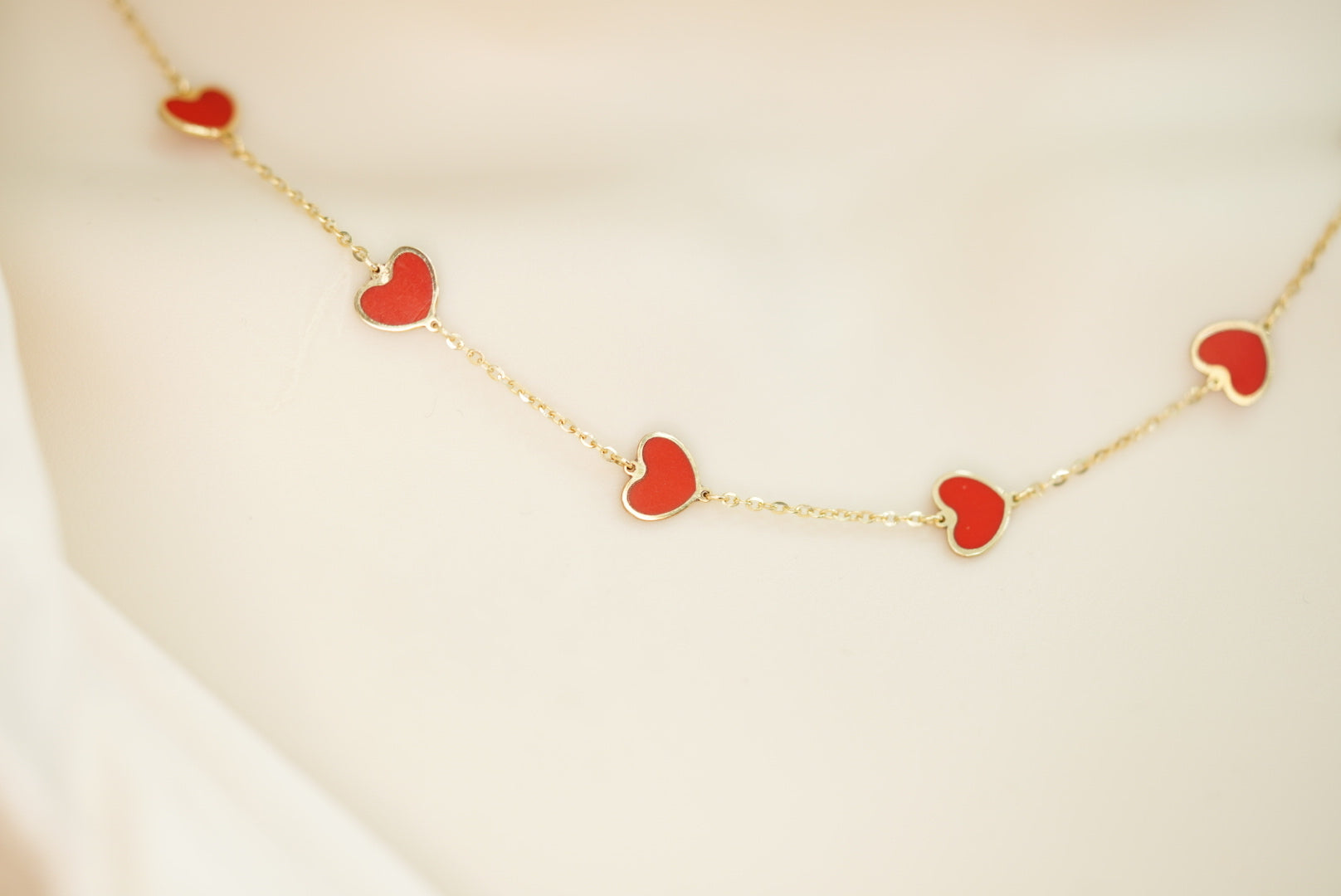 14k Red Hearts Necklace