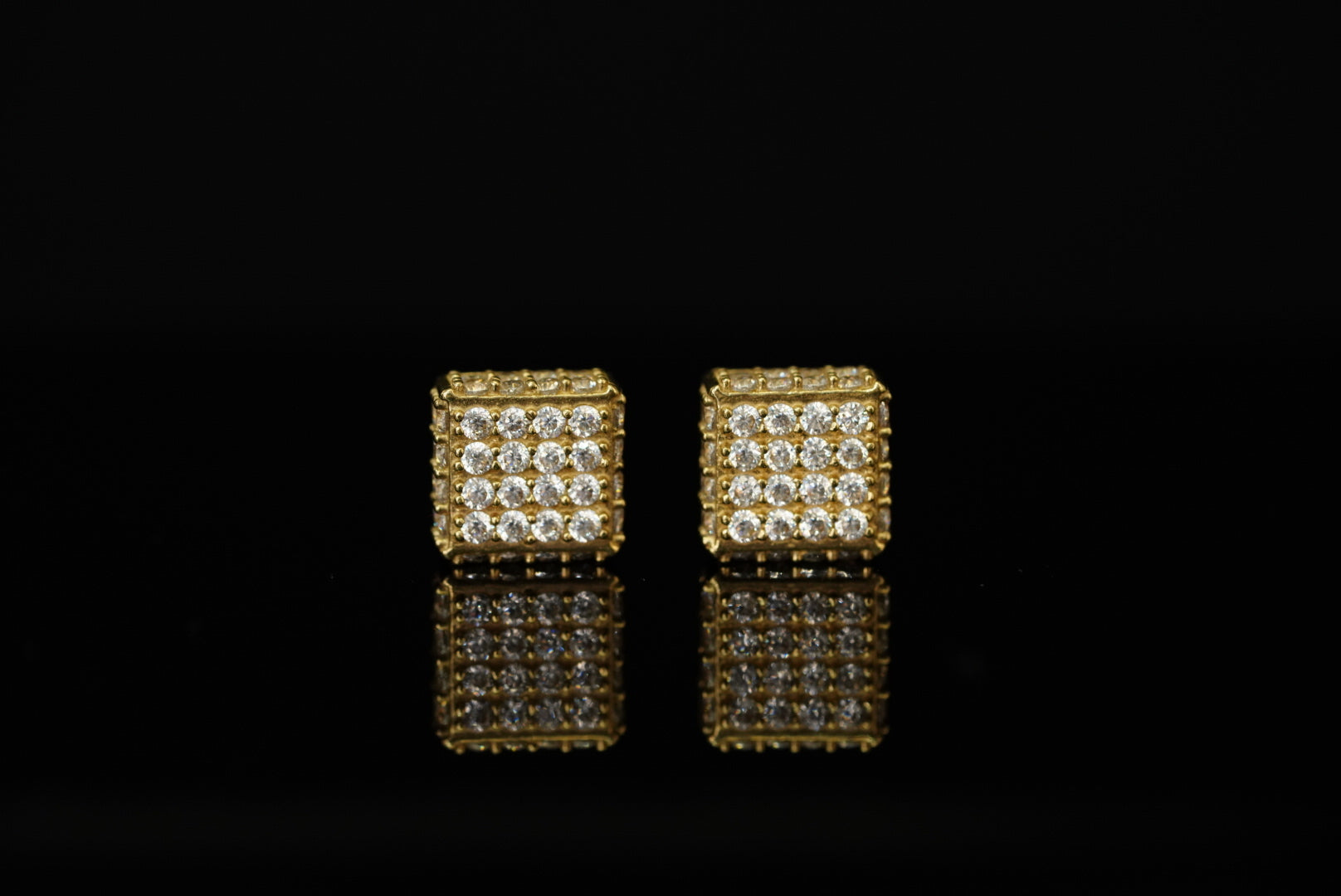10k Square 3D with Crystals Earring