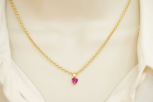 14k Set or Single Heart Crystal Hot Pink Earring, Pendant with Chain