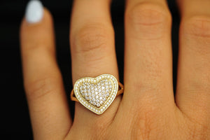 14k Big and Small Crystal Heart Ring