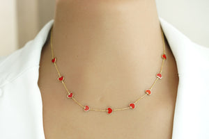 14k Red Hearts Necklace