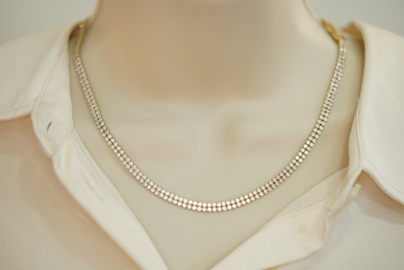 10k Two Lines Crystal Tennis Necklace