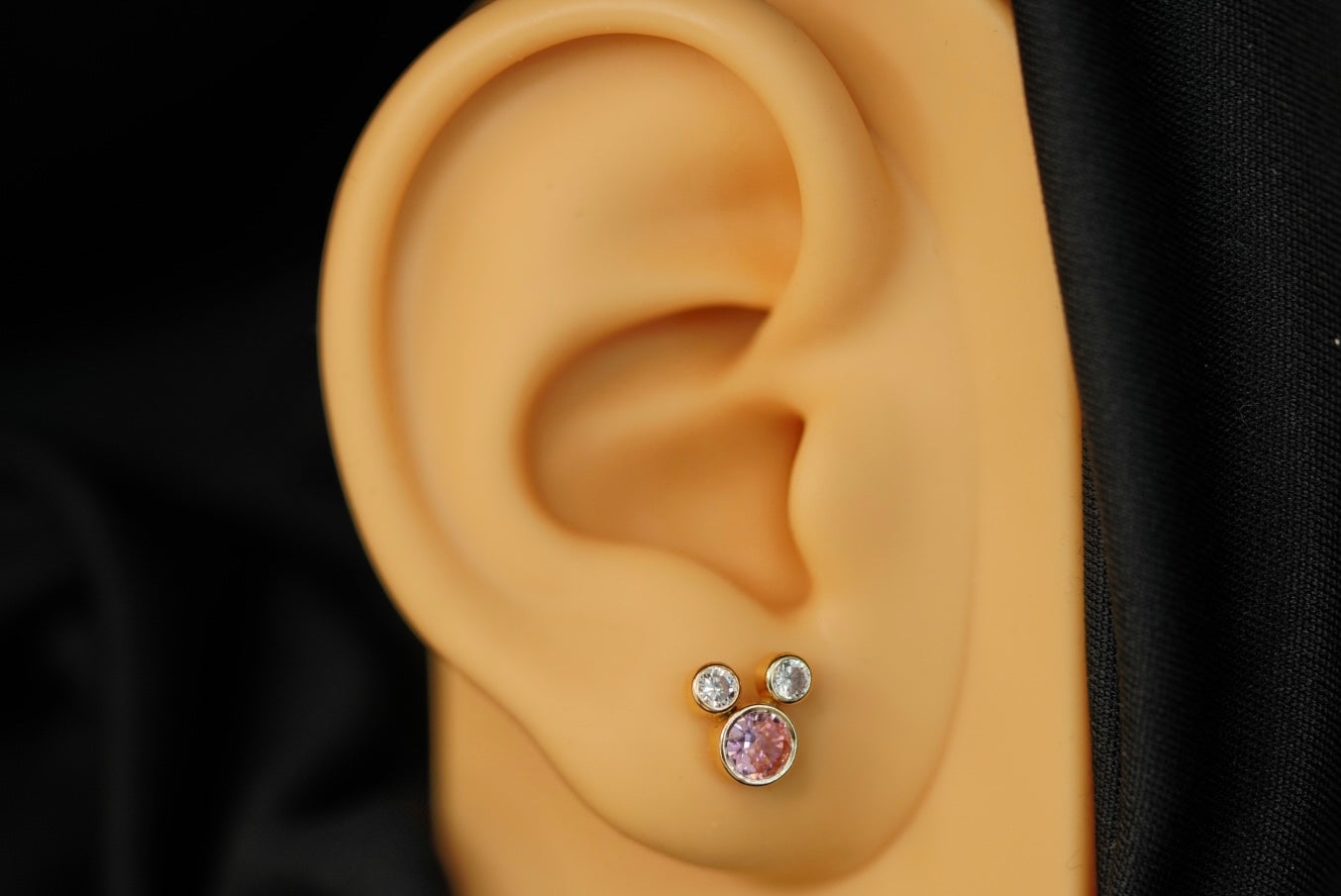 14k Three Crystals Earring