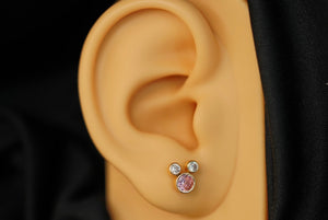 14k Three Crystals Earring