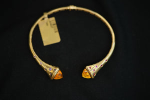 14k Yellow Crystal and Decoration Bangle Bracelet