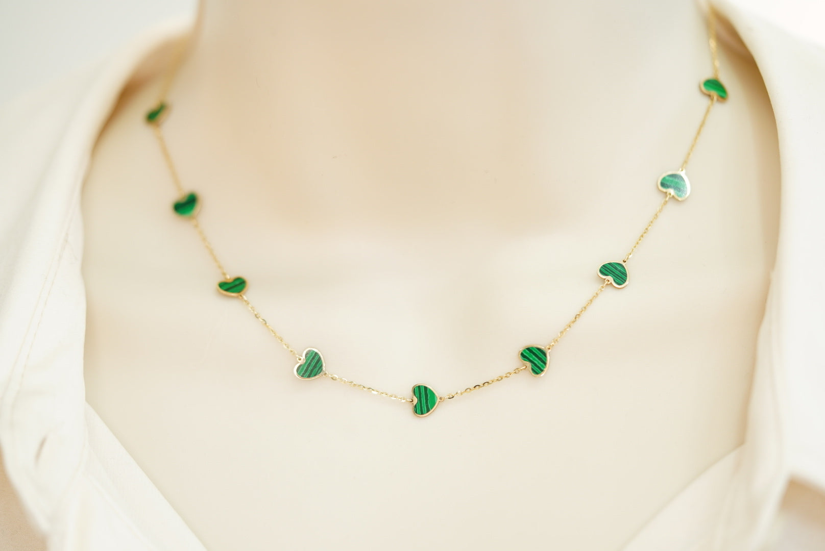 14k Green Hearts Necklace