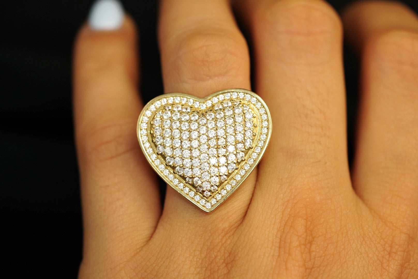 14k Big and Small Crystal Heart Ring