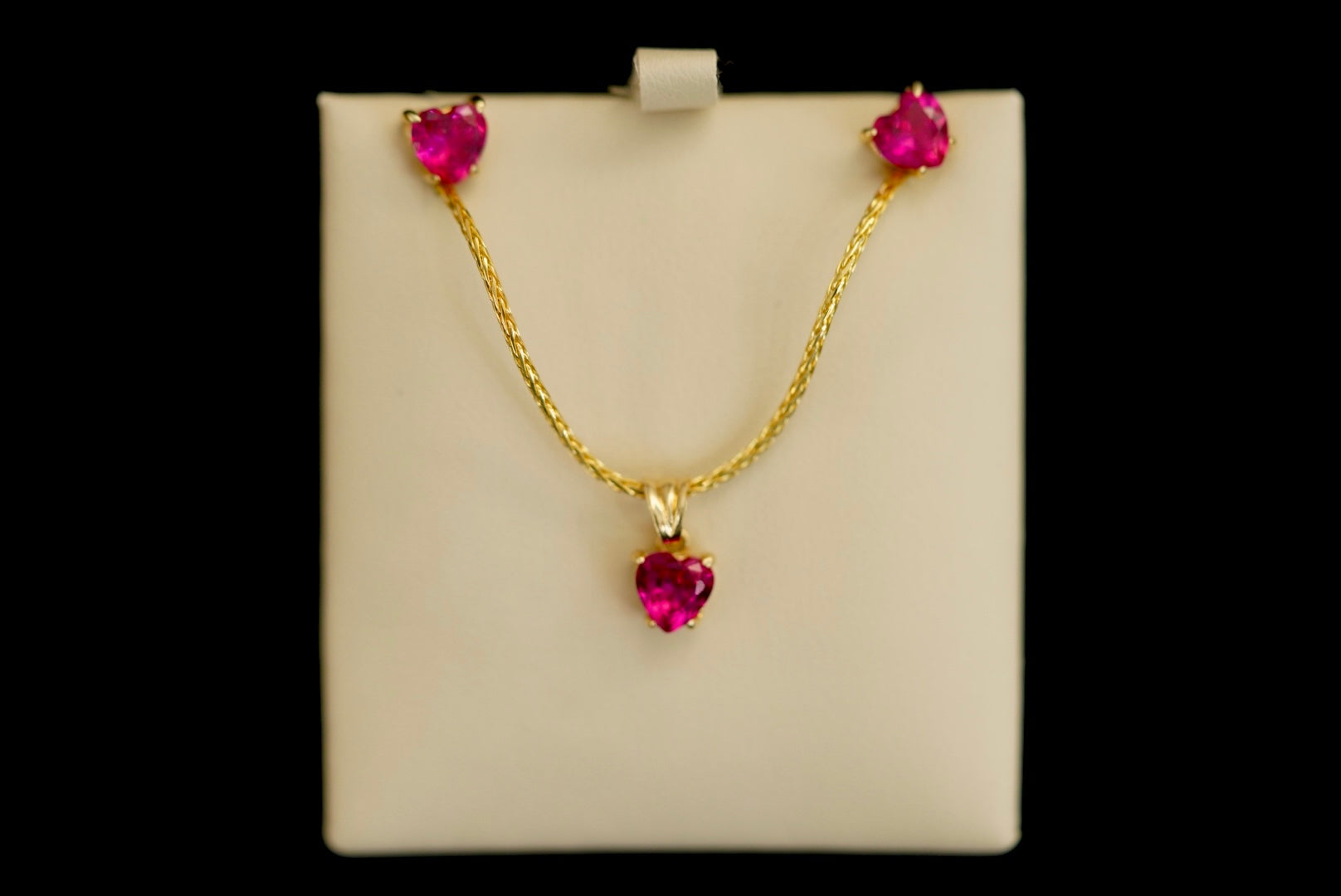 14k Set or Single Heart Crystal Hot Pink Earring, Pendant with Chain