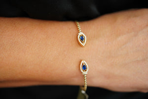 14k Water Drop Blue King Bangle Bracelet