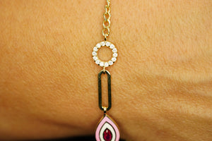 14k Pink Oval Circles Bracelet