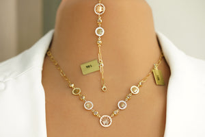 14k Crystal Crowns Necklace and Bracelet Set