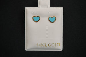 14k Mini Blue Heart Stud Earring