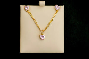 Set or Single Heart Light Pink Crystal Earring, Pendant with Chain
