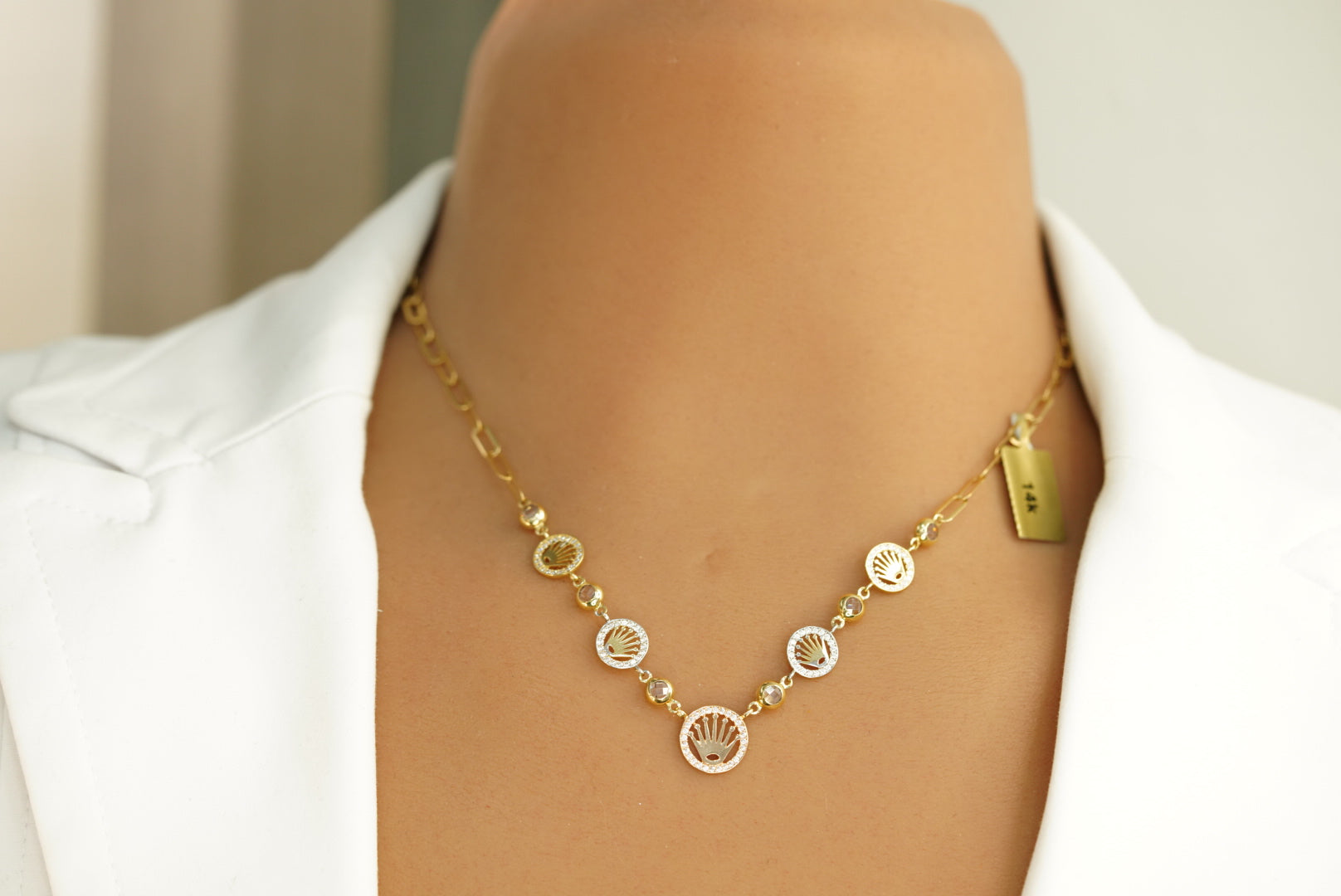 14k Crystal Crowns Necklace and Bracelet Set