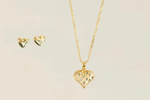 18k Chain with Heart Pendant and Earrings Set