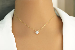 14k Crystal Square Necklace