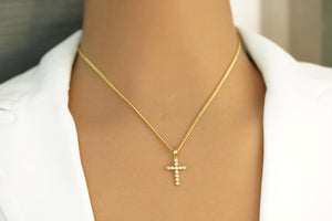 10k Crystal Cross Cuban Link Chain Necklace