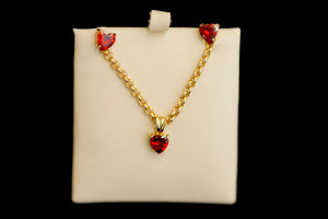 Set or Single Heart Red Passion Crystal Earring, Pendant and Chain