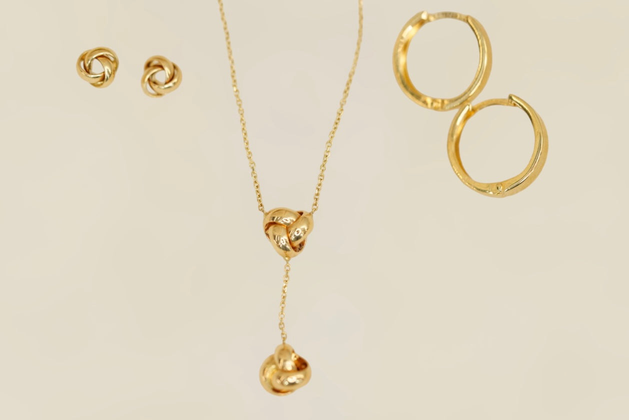 14k Set Knot Earrings and Necklace