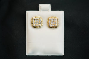 14k Square with lines Design and Crystals Earring