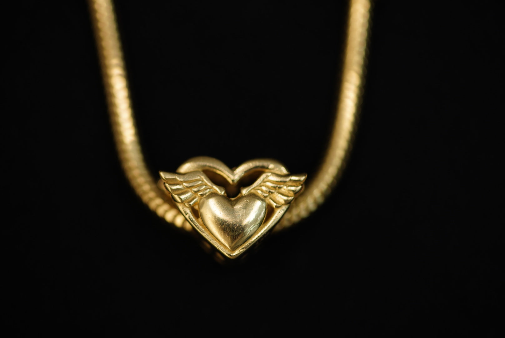 14KT Crystal Heart Wings  Charm