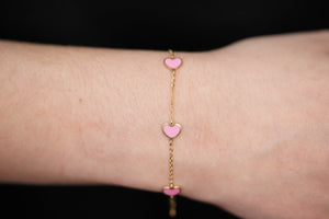 14k Pink Heart Bracelet