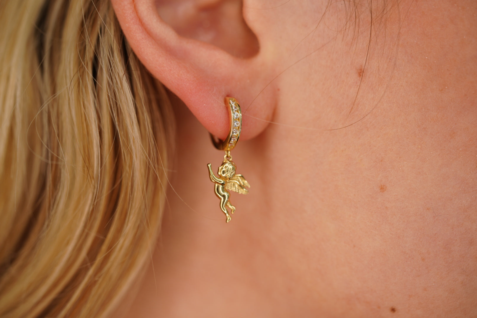 14k Crystal Angel Earring
