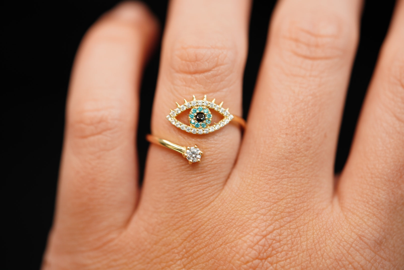 14k Eye with Crystal Ring
