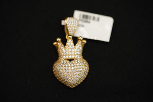 10k Crowned Heart with Crystals Pendant