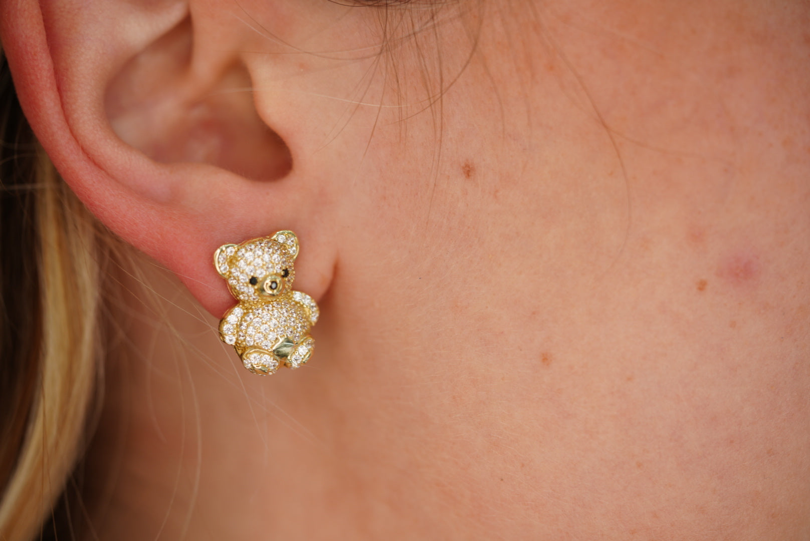 10KT Crystal Bear Earring