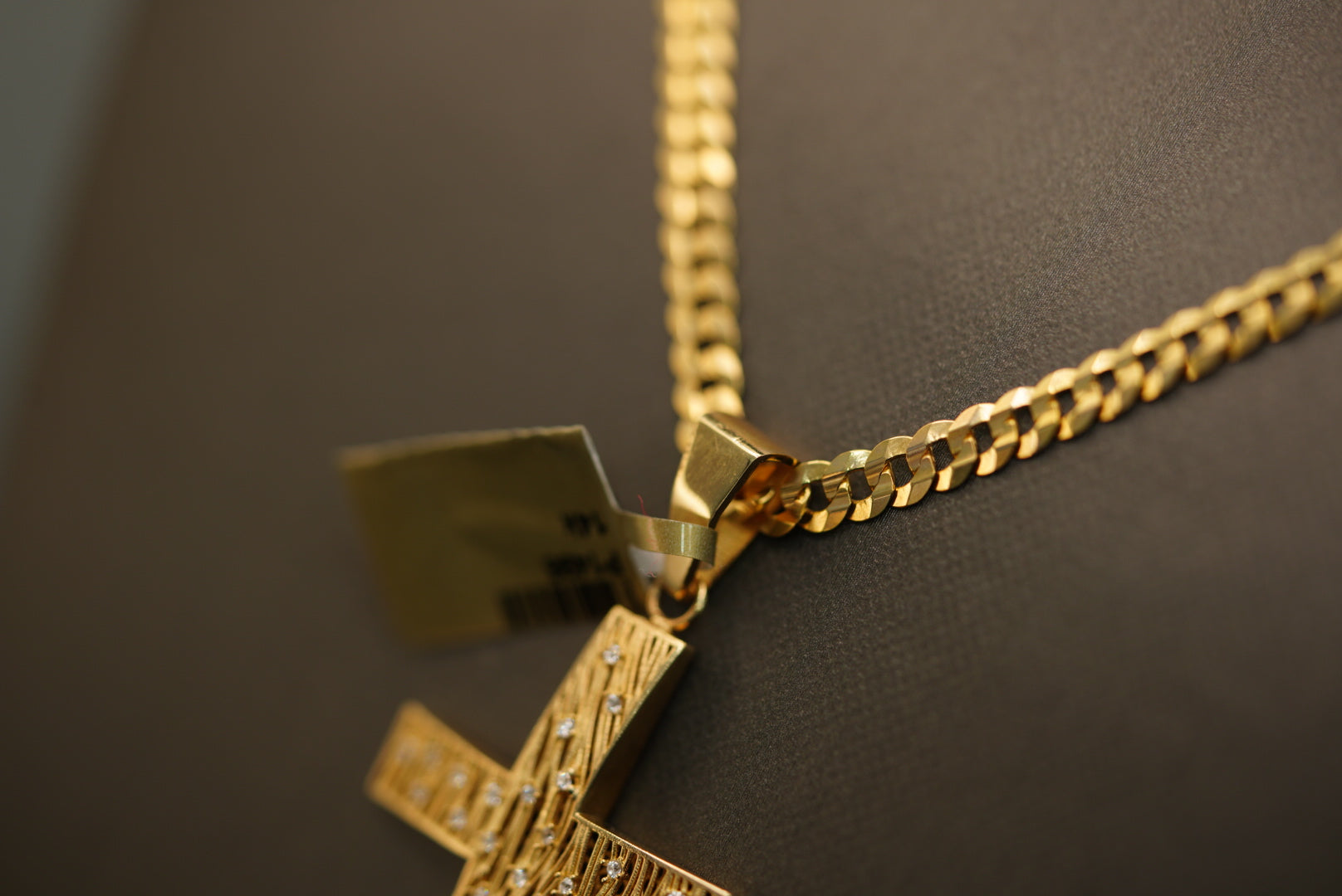 14k Cross with Stone and Design Pendant