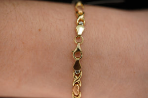 14k Three Gold X Heart Bracelet