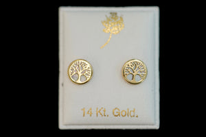 14k Tree of Life with Pearl Background Earring