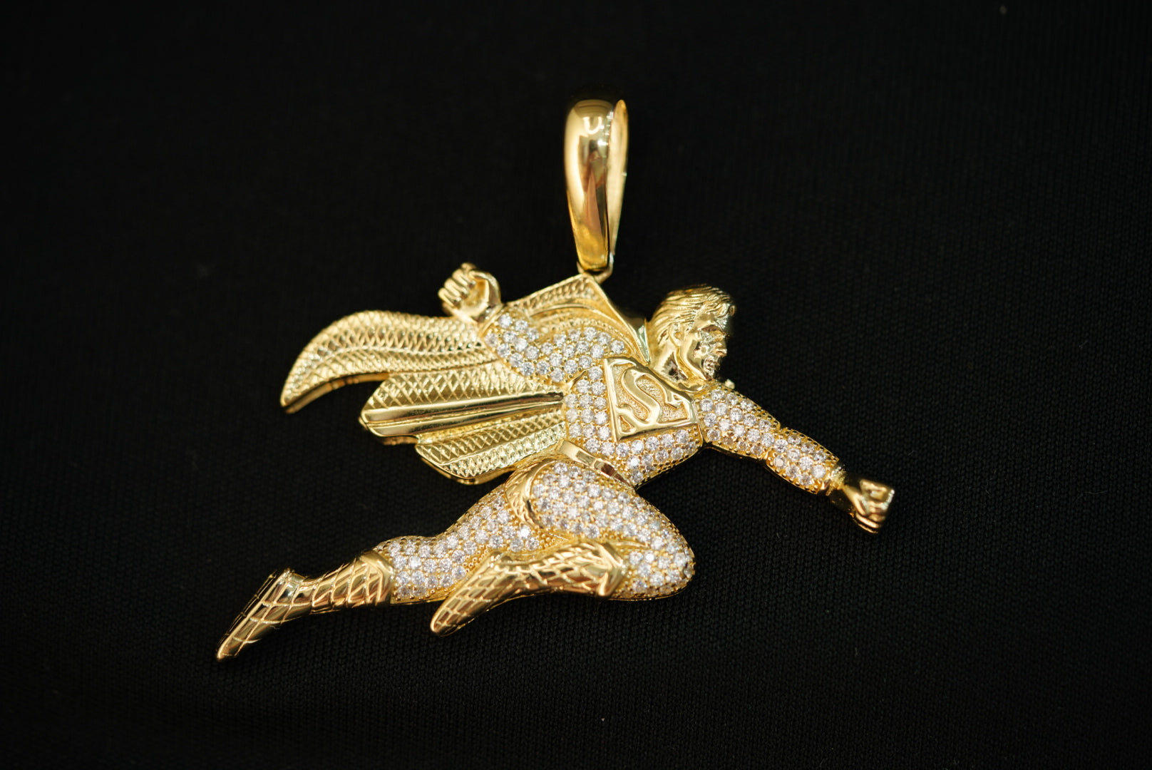 14KT SuperMan Gold with Crystals Pendant