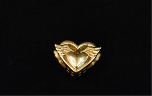 14k Crystal Heart Wings  Charm
