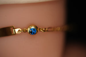 14k Fígaro Bracelet with Blue Ladybug ID Bracelet