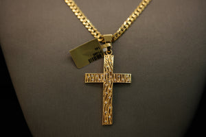 14k Cross with Stone and Design Pendant