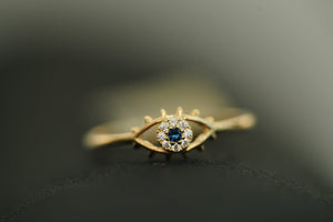 14k Evil Blue Eye Ring