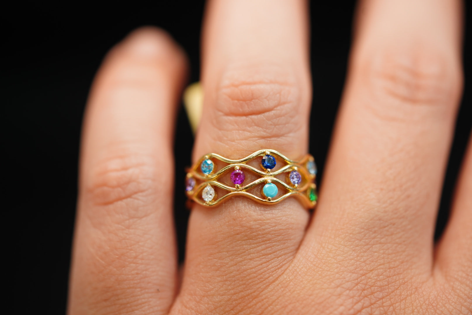14k Colorful Lines Ring