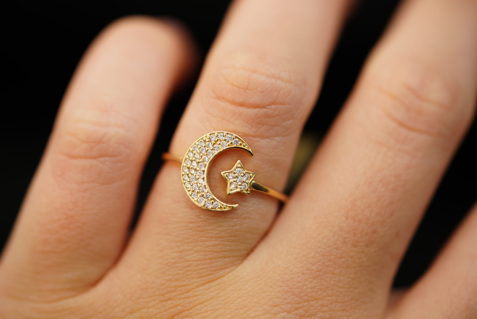 14k Moon and Star Ring