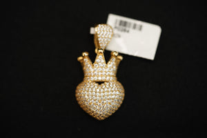 10k Crowned Heart with Crystals Pendant