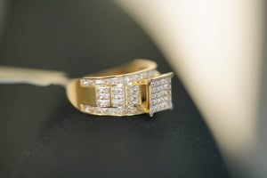 14k Square With Stones and Thick Band with Stones Ring