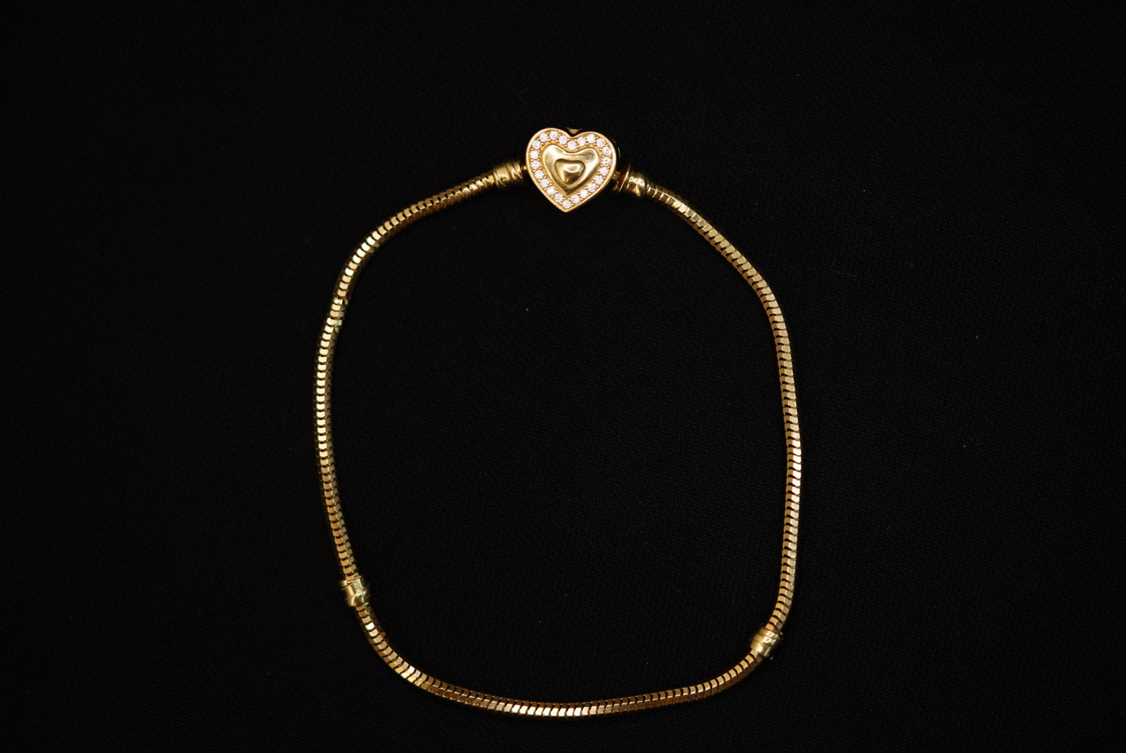 14k Cable with Crystal Heart Clasp Bracelet