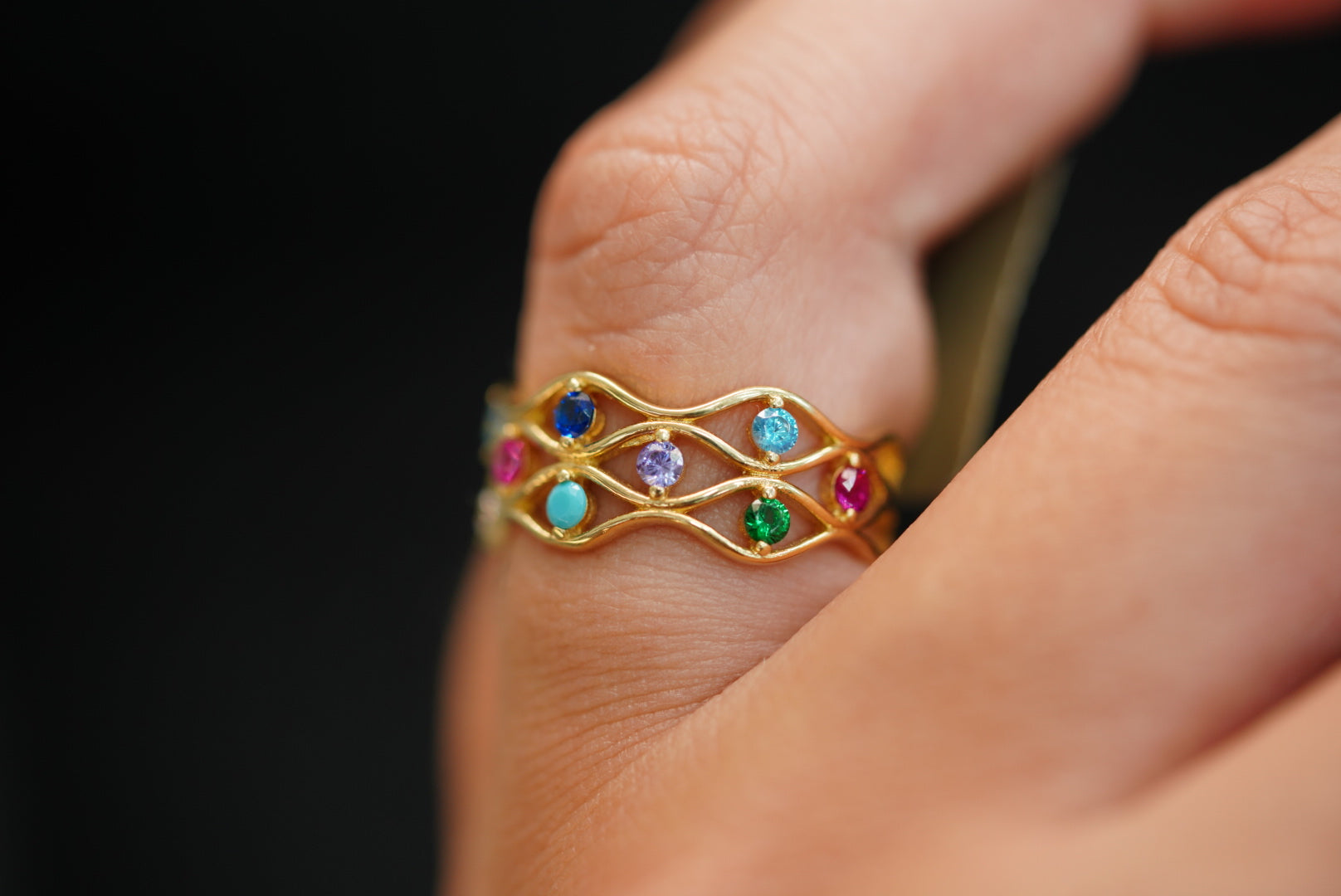 14k Colorful Lines Ring