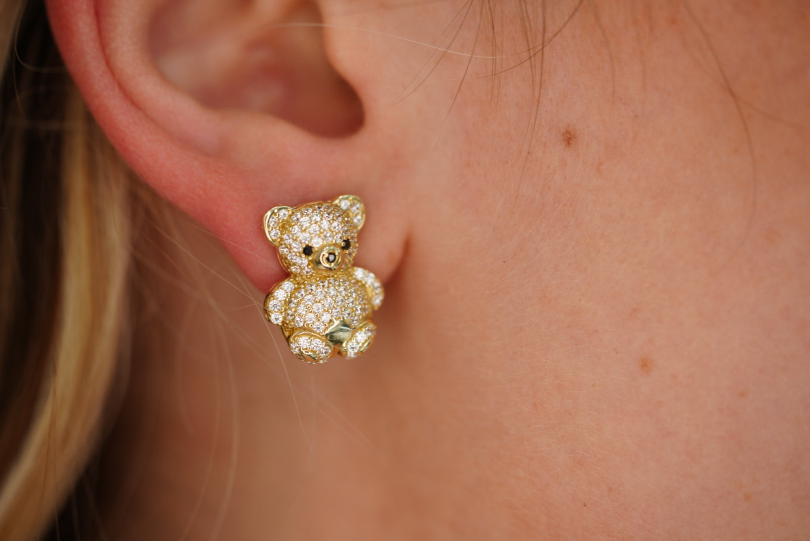 10k Crystal Bear Earring