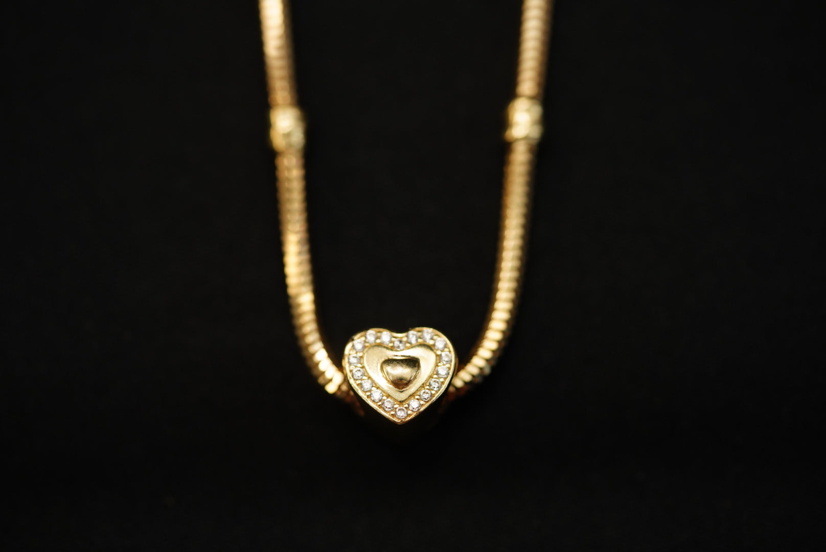 14k Heart Outlined with Crystals Charm