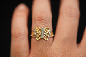 14k Butterfly White and Yellow Gold