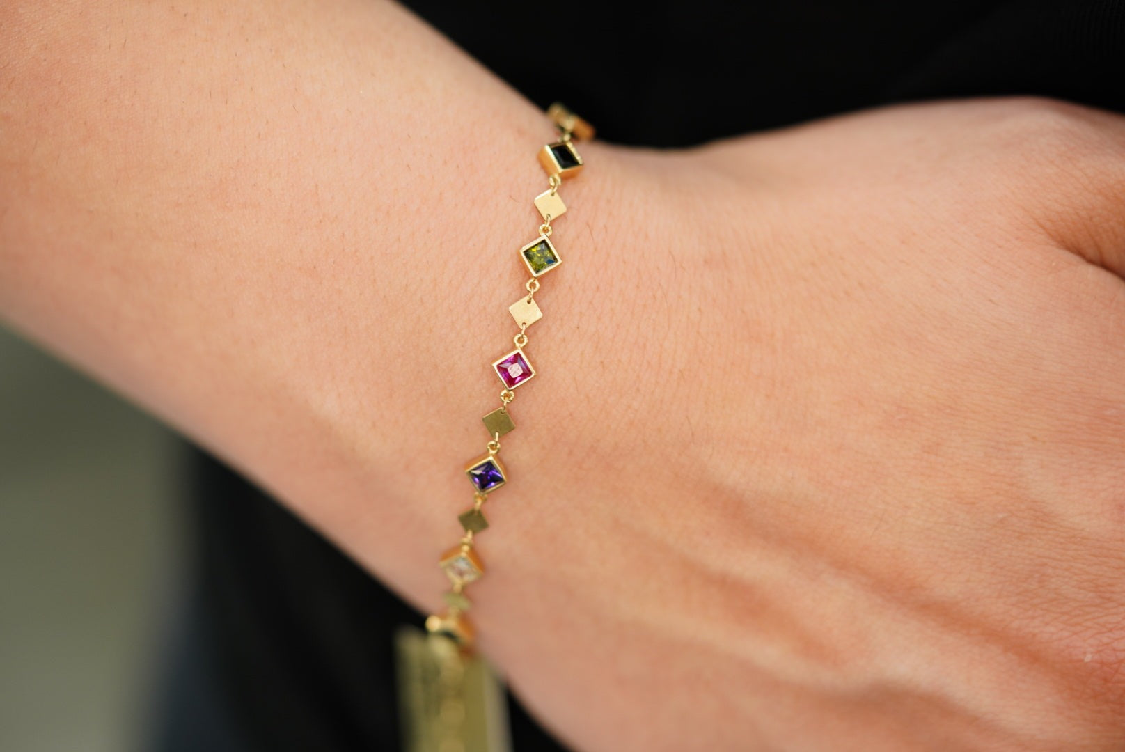 14k Colorful Crystals Rhombus Bracelet