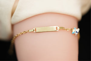 14k Oval with Blue and White Bear ID Bracelet